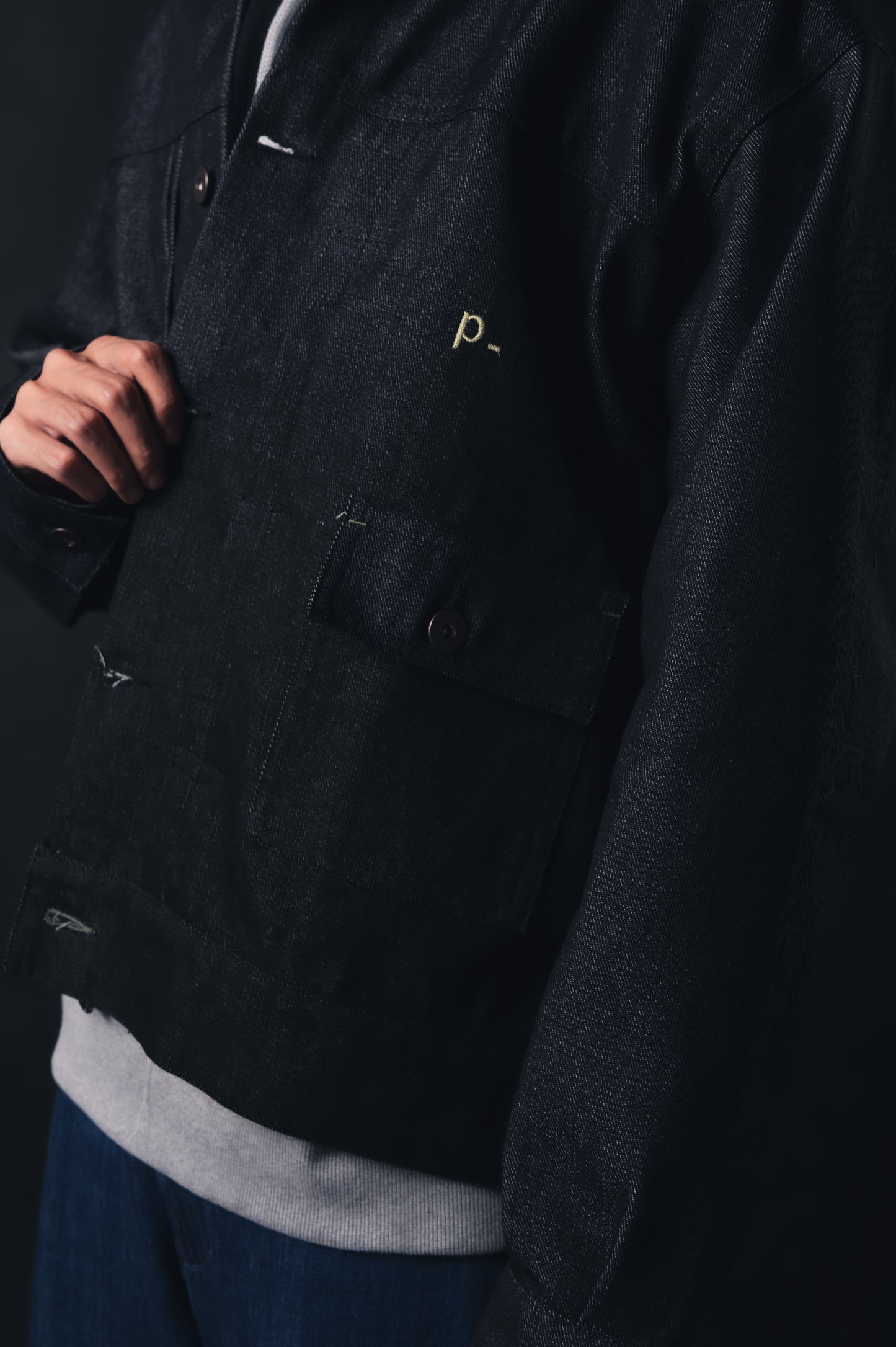 Black Herringbone Essential Classic Trucker Jacket