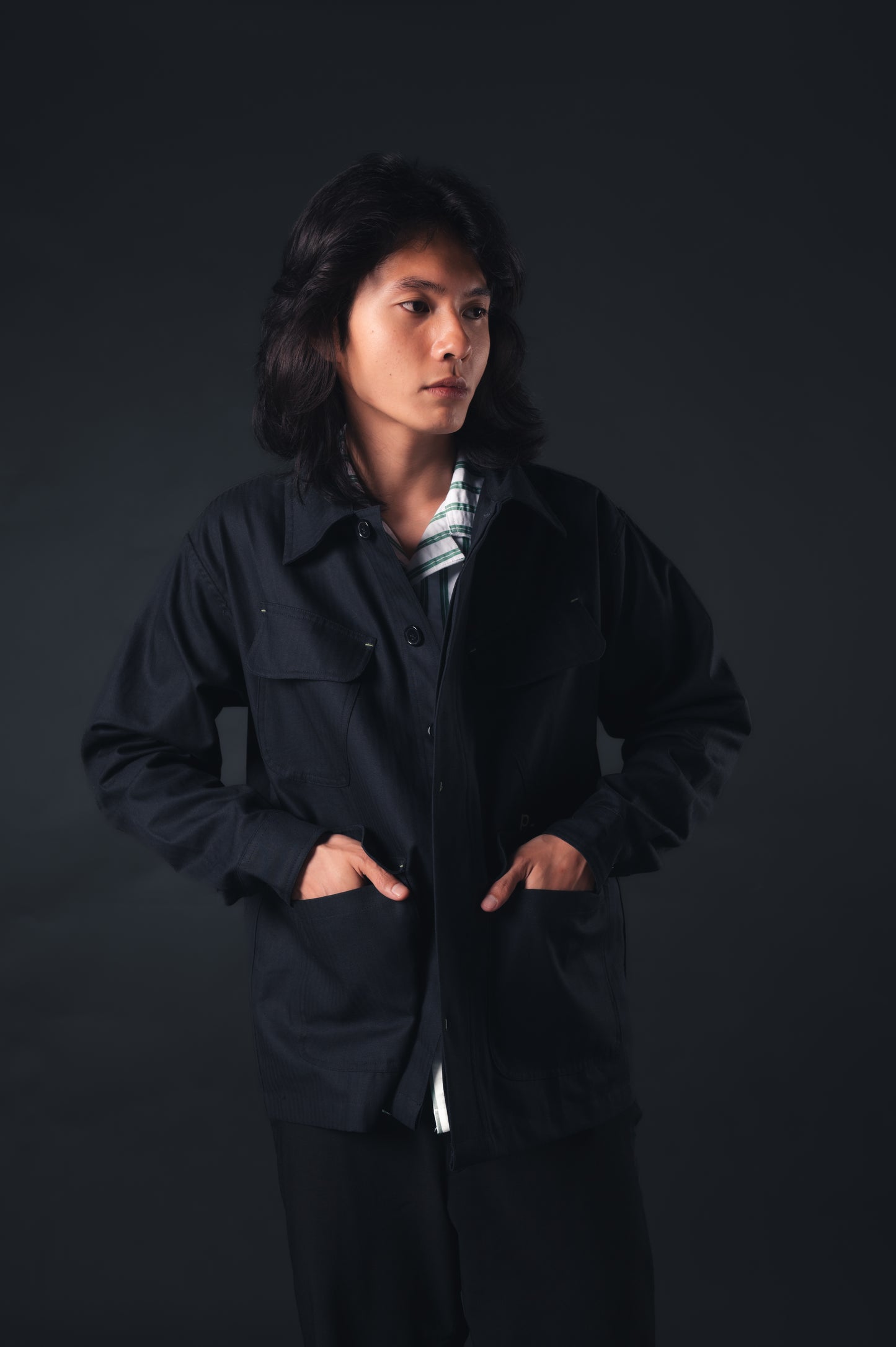 Black Herringbone Essential Jungle Field Jacket